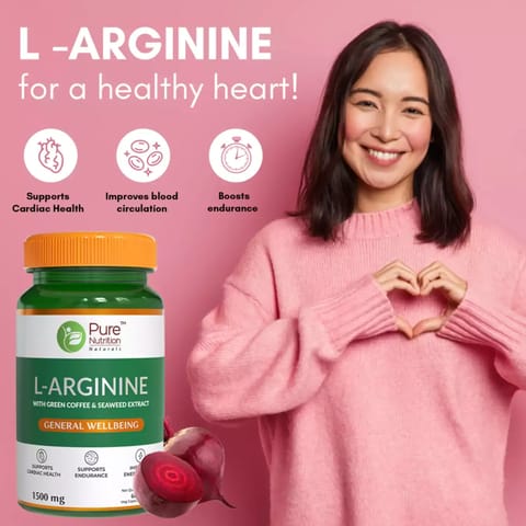 Pure Nutrition L-Arginine | For Good Blood Flow | Healthy Heart (60 Capsules)