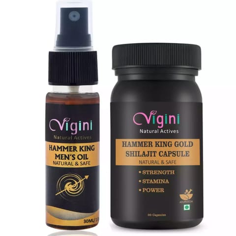 Vigini Hammer King Shilajit Gold Capsule, Lubricant, Stamina Strength Booster Sexual Massage Oil