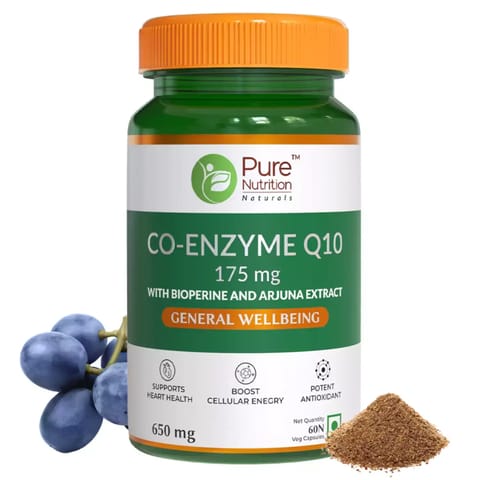 Pure Nutrition Co-Enzyme Q10 (175 mg) | For Cellular Growth and Energy | 60 Veg Capsules