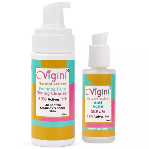 Vigini Acne Foaming Toner Cleanser Soap Free Face Wash, Serum for Blackhead Redness Oily Prone Skin