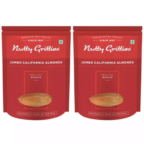 Nutty Gritties 100% Natural California Almonds, Jumbo Sanora Variety - 500g (Pack of 2)