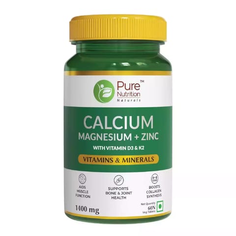 Pure Nutrition Calcium Magnesium + Zinc with Vitamin D3 and K2 (60 Veg tablets)