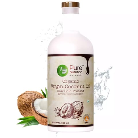 Pure Nutrition Cold Pressed Raw Virgin Coconut Oil | 100% Edible (500 ml, Comes in a Glass Bottle)