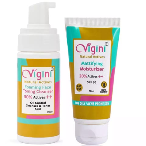 Vigini Anti Acne Oil Mattifying Face Moisturizer Prone Pimple Removal Cream & Soap Free Face Wash