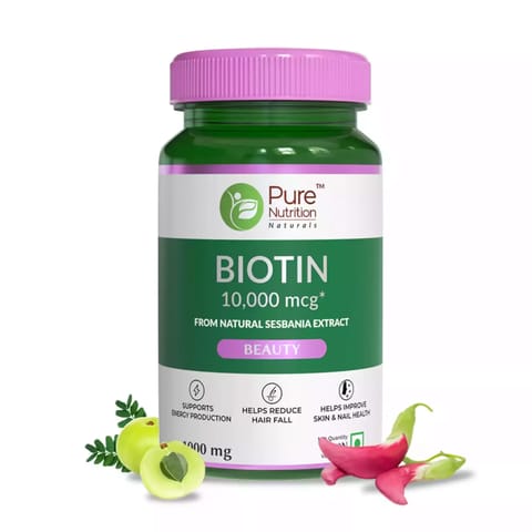 Pure Nutrition Biotin 10,000 mcg - Biotin Supplement For Hair & Skin (60 Veg tablets)