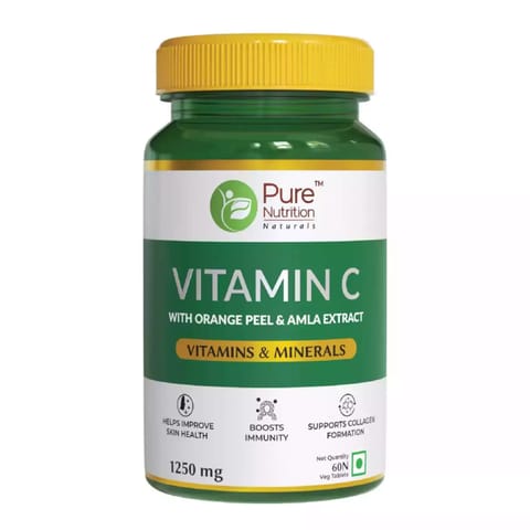 Pure Nutrition Vitamin C tablets for Immunity & Glowing Skin (60 Tablets)