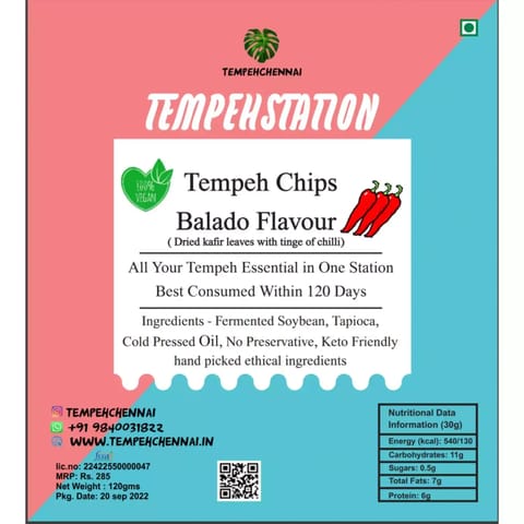 Tempeh Chennai Tempeh Chips Balado Flavour-dry kafir leaves with chilli 120 gms