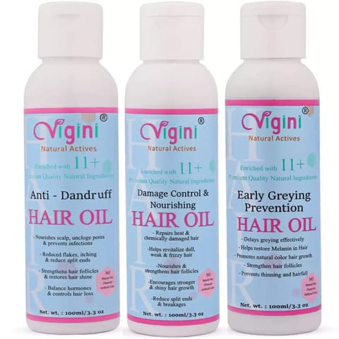 Vigini Anti Greying Prevention + Damage Repair Control + Chronic Anti Dandruff Pre Shampoo Hair Oil