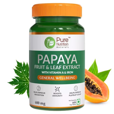Pure Nutrition Papaya Leaf and Fruit Extract, Immunity & Platelet Booster (60 Veg Capsules)