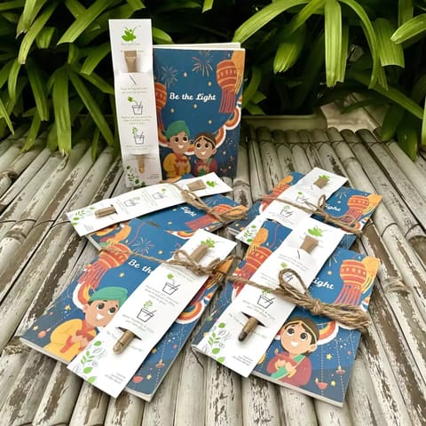 Sow and Grow Diwali Themed Plantable Diary "Be The Light" and Plantable Paper Pen Combo: Set of 5