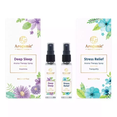 Arogamic Deep Sleep 8ml and Stress Relief 8ml Aromatherapy Sprays (Combo Pack of 2)