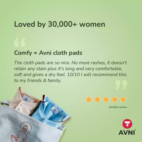 Avni Lush Organic Cotton Washable Cloth Pads, 4s (2 L + 2 XL) | Antimicrobial | Reusable |With Pouch