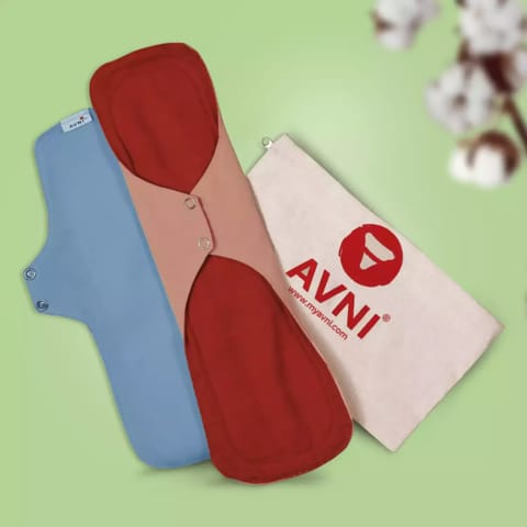 Avni Lush Organic Cotton Washable Cloth Pads, 2s (1 L + 1 XL) | Antimicrobial | Reusable |With Pouch