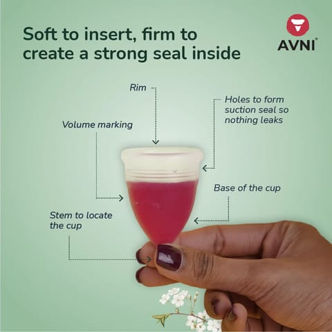 Avni Reusable Menstrual Cup for women - Medium with Antimicrobial cloth wipe and pouch