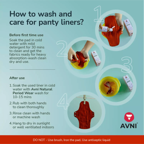Avni Lush Washable Cloth Panty Liner, (4R-20cm) + Period & Inner Wear Wash-100ml_Combo Pack