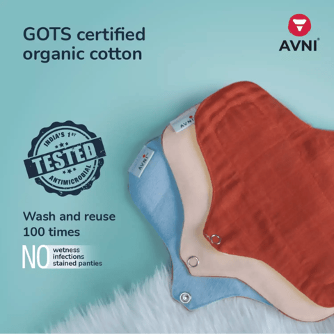 Avni Lush Organic Cotton Washable PantyLiner, (6R-20cm)| Antimicrobial | With Pouch |EveryDay