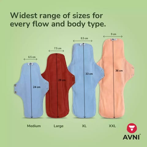 Avni Lush Organic Cotton Washable Cloth Pads, 2s (1 XL + 1 XXL) |Antimicrobial |Reusable |With Pouch