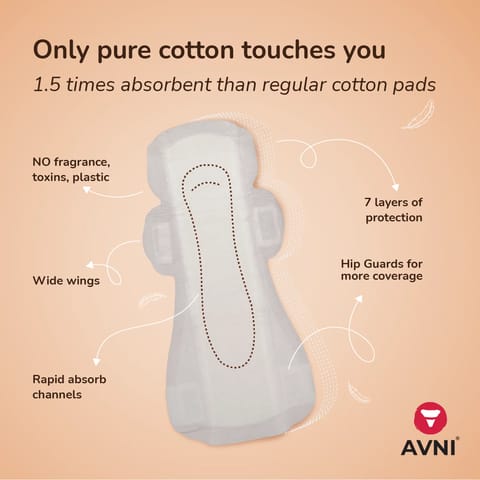Avni Natural Cotton 33CM Long Sanitary Pads (XL, 24 Pads) with Paper Disposal Bags | Heavy Flow
