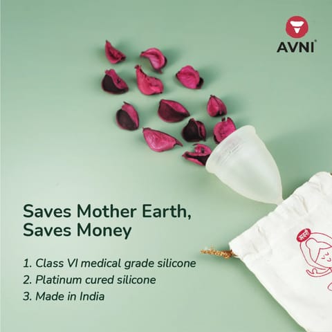 Avni Reusable Menstrual Cup for women - Large with Antimicrobial cloth wipe and pouch