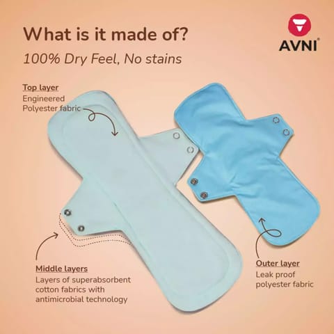 Avni Fluff Washable Cloth Pads, (R- 240MM x 4) + Natural Period & Inner Wear Wash-100ml_Combo Pack