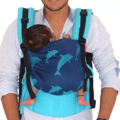 Anmol Baby Ergonomic Adjustable Baby Carrier Flexy Dolphin Turquoise - 100% Handwoven Cotton Newborn