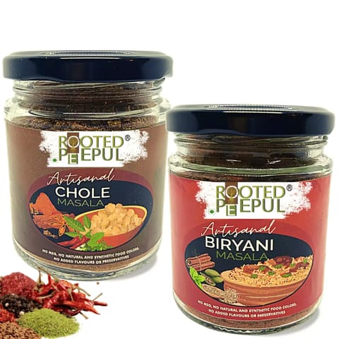 Rooted Peepul Artisanal Biryani Masala & Chole Masala Combo | Less Chilli More Spice| (75g x 2)