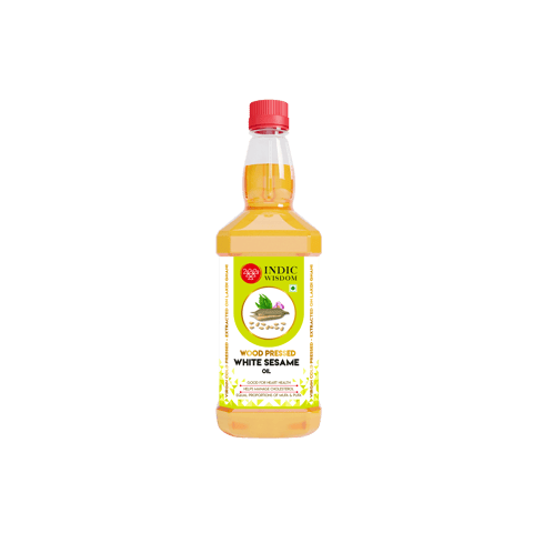 IndicWisdom Wood Pressed White Sesame oil 1 Liters (Cold Pressed - Extracted on Wooden Churner)