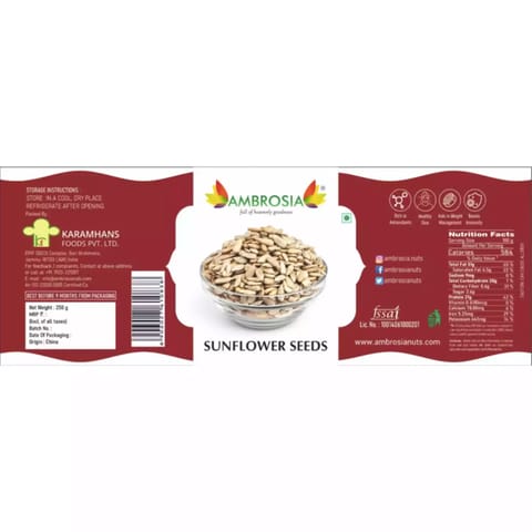 Ambrosia Premium Sunflower Seeds 250g |Raw| Unroasted