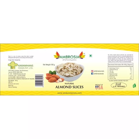 Ambrosia Almond Slices 160g | with Skin | California