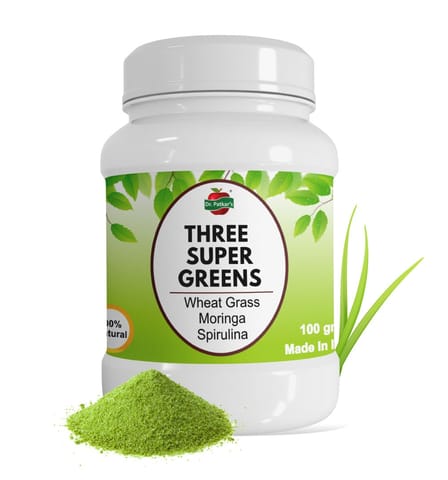 Dr. Patkar's Three Super Greens - Spirulina Powder, Moringa Powder, and Wheatgrass Powder (100 gms)