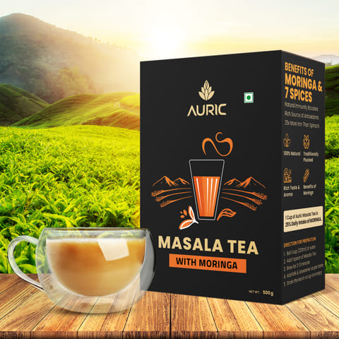 Auric Kadak Moringa Masala Tea - Black Tea from Assam & Darjeeling | Tea Masala Powder Blended with Real Spices (Cardamom, Ginger, Black Pepper; 500 gms)
