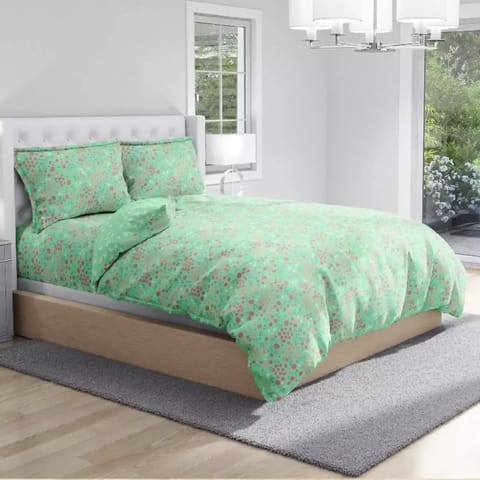 Swaas 100% Pure Cotton  Green Bright Blooms Bedsheet Set
