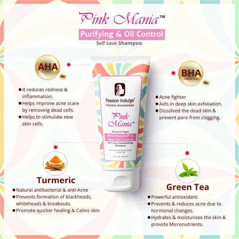 Passion Indulge Pink Mania AHA BHA Anti-Dandruff & Hair Fall Control Shampoo (200 ml)
