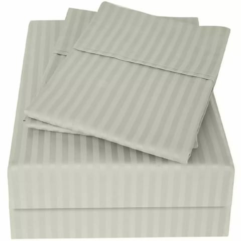 Swaas 100% Pure Cotton 6mm Stripes Soft Grey Bedsheet Set