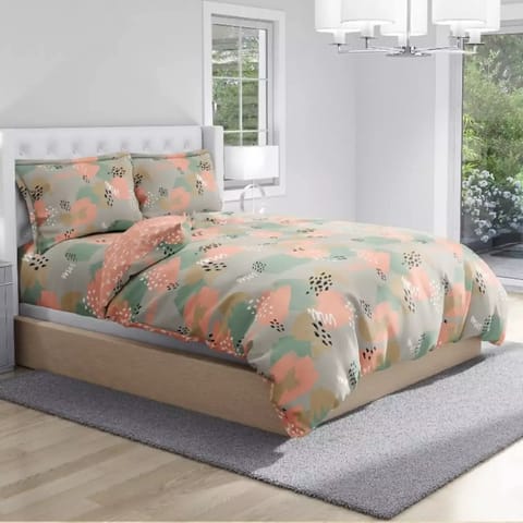Swaas 100% Pure Cotton Orange Abstract BrushStrokes BedSheet Set