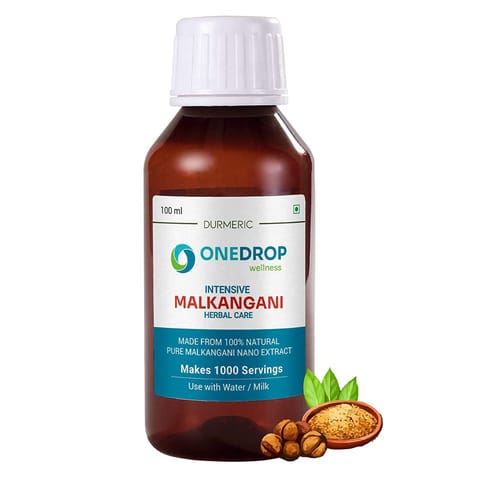 OneDrop Wellness Intensive Malkangani Herbal Drops - 100Ml | Malkangani/Jyotishmati Edible Celastrus Paniculatus | 100% Natural Pure Malkangani Nano Extract | Makes 1000 Servings | Use with Water/Milk