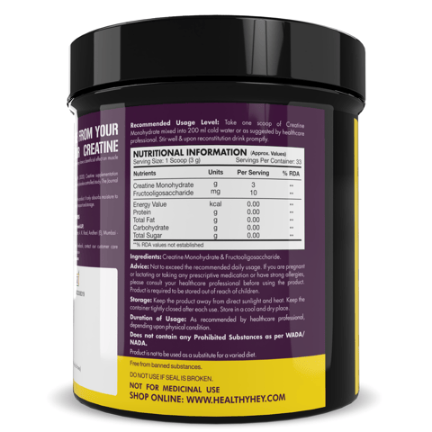 HealthyHey Sports Creatine Monohydrate 100G - 33 Servings (Unflavoured, 100g)