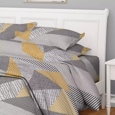 Swaas Antimicrobial 100% Cotton Yellow Mix Geo Pattern Bedsheet Set