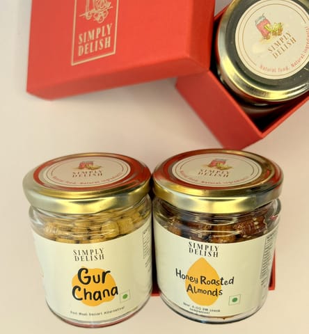 Simply Delish All Season Gift Box (2 Jar) - Honey Roasted Almonds & Gur Chana Combo