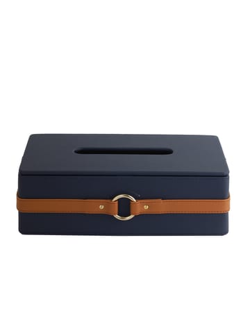 Nadora Banded Tissue Box (Navy Blue & Tan)