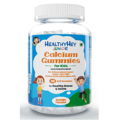 HealthyHey Nutrition Junior Calcium for Kids, For Healthy Bones & Joints, Orange Flavour, 30 Gummies