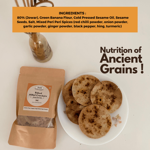 NIHKAN Millet Crackers - Jowar Peri Peri - Gluten Free & Vegan - 100g each  (Pack of 2)