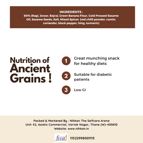 NIHKAN Millet Crackers - Multigrain Masala- Gluten Free & Vegan - 100g each (Pack of 2)