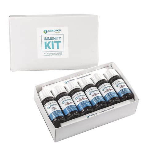 Durmeric OneDrop Wellness Immunity Kit with 6 Individual Herbal Drops of Tulsi, Turmeric, Ginger, Cinnamon, Pepper and Clove 30ml Each