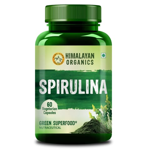 Himalayan Organics Spirulina (2000 mgs) Supplement | Green Food For Good Health Weight Management And Immunity Booster | Helps In Healthy Heart - (60 Vegetarian Capsules)