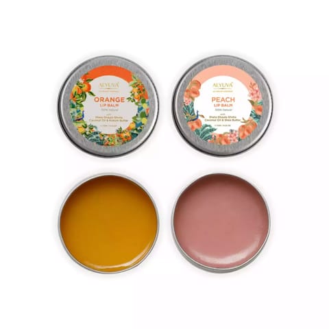 Alyuva Combo of Ghee Enriched 100% Natural Orange & Peach Lip Balms, 7gms Each