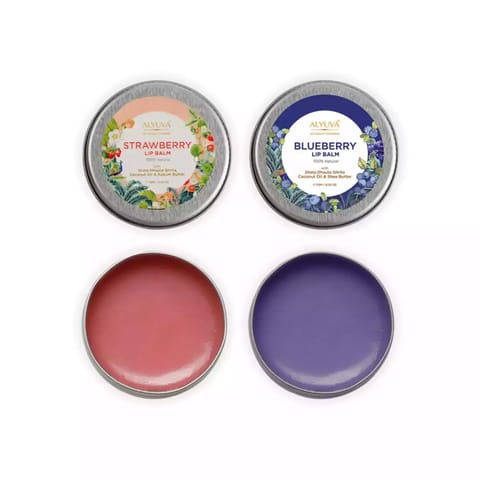 Alyuva Combo of Ghee Enriched 100% Natural Strawberry & Blueberry Lip Balms, 7gms Each