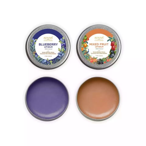 Alyuva Combo of Ghee Enriched 100% Natural Blueberry & Mix Fruit Lip Balms, 7gms Each
