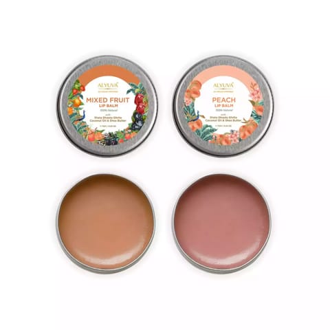 Alyuva Combo of Ghee Enriched 100% Natural Mix Fruit & Peach Lip Balms, 7gms Each