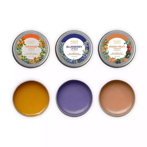 Alyuva Combo of Ghee Enriched 100% Natural Orange, Blueberry and Mix Fruit Lip Balms, 7gms Each